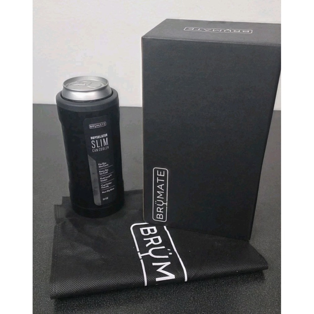 NEW Brumate Slim Can Insulated Cooler Matte Black with Leopard Print 12oz Beach